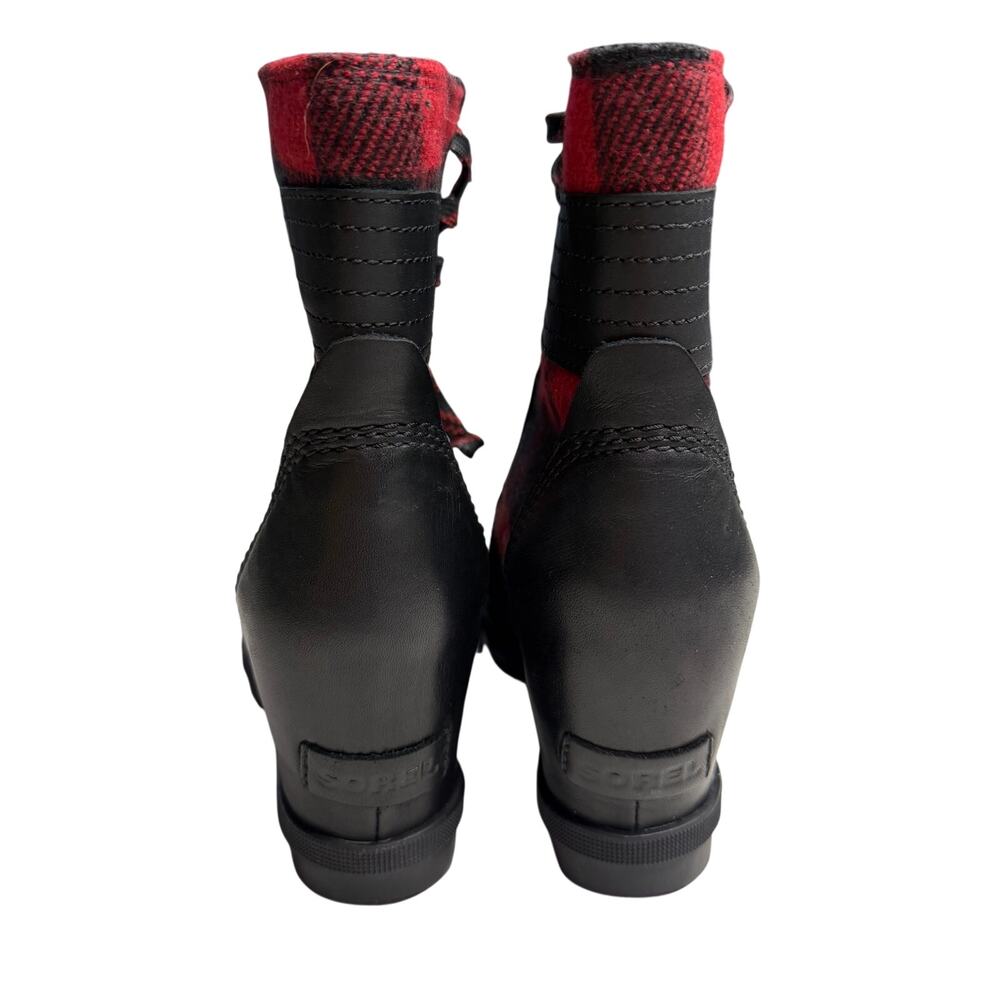Sz 8 Sorel Lexie Wedge Boot red black plaid Grunge Punk Winter Flannel Cabincore - Picture 8 of 9